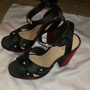 Red Velvet and Satin Block Heels